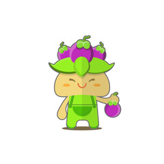 Mangosteen mascot illustration, holding a mangosteen, with a cute smiling face