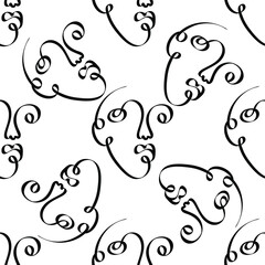 One line drawing abstract face seamless pattern. Modern contemporary aesthetic print, minimalism art, contour line art. Continuous with people faces. Vector design for print, decor, poster, pattern