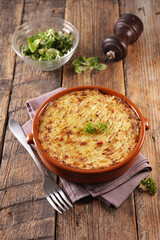 baked potato- mashed potato and beef