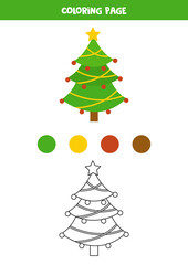 Color cute cartoon Christmas tree. Worksheet for kids.