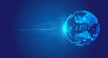 High speed forward movement of the digital earth global technology sense background