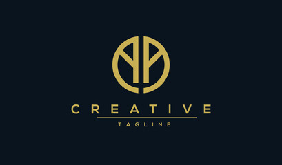 AA initial letters circle elegant logo golden Badge vector