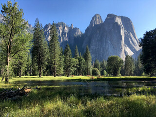 Breathtaking scenic landscape nature scenery panorama inside Yosemite National Park, California...