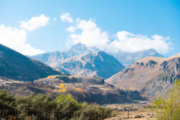 Georgian mountains in autumn sunny day
