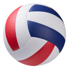 new volleyball ball with glued panels, tricolor, blue, red and white