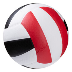 volleyball ball tricolor, with white, red and black inserts, on a white background