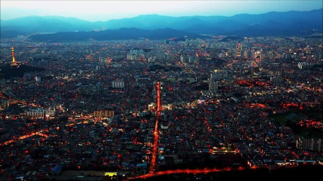 한국, 대구, 타임랩스, 저녁, 도시, 풍경,korea, daegu,city,night view, time lapse, sunset