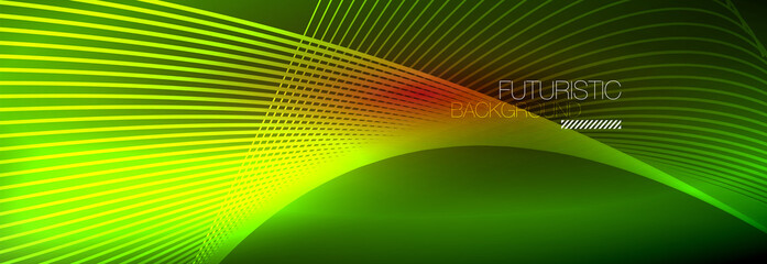 Obraz premium Abstract neon glowing light in the dark with waves. Shiny magic energy and motion concept, vector abstract wallpaper background