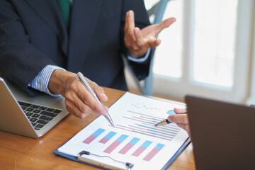 Smooth Focus, Market analysts are talking to investment advisors to plan real estate investments and discuss the budget needed to keep the business running smoothly. investment advisor concept