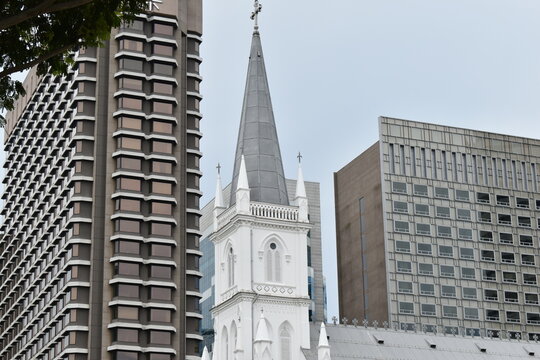 City and Church, Street of Singapore, Urban Photography, Street Shot, City Center, Civic Center