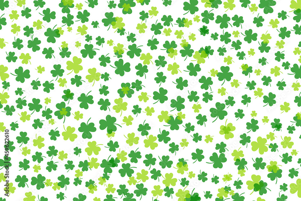 Poster shamrock or green clover leaves pattern background flat design vector illustration isolated on white
