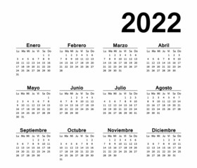 Horizontal simple black wall calendar on 2022 year, into spanish.