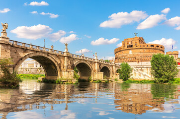 Fototapeta na wymiar Castel Sant'Angelo and the Aelian Bridge over the Tiber, Rome, Italy