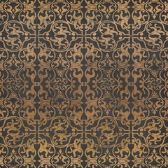 Vintage natural decorative copper colored pattern on anthracite grunge background