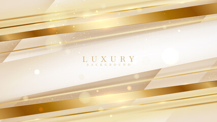 Lines golden diagonal with light effects sparkle and bokeh element with blur, 3d luxury background, award ceremony scene design. modern greeting card concept. vector illustration.
