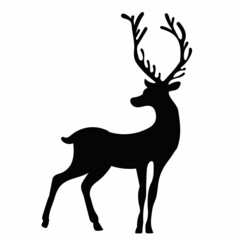black silhouette deer with antlers, vector, isolated
