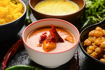 Traditional Indian food on dark background