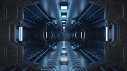 3D. background And Lighting,of realistic sci-fi spaceship corridor.3D © ekarat