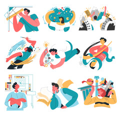 Students or workers thinking on school projects