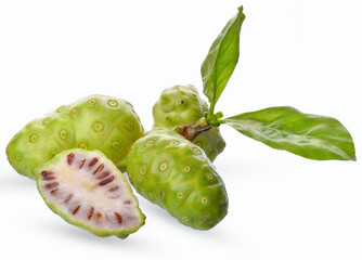 Fototapeta na wymiar Noni or Morinda Citrifolia fruits isolated on white background