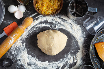 Homemade making dough of pizza, pierogi. Preparation dough for cooking