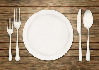 テーブルウェア カトラリー　木製 背景　水彩 イラスト