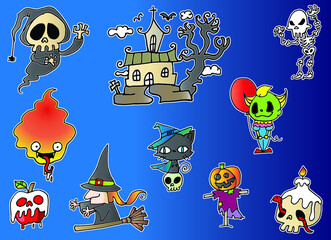 Naklejka premium Vector illustration Halloween cartoon stickers theme series 