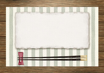 テーブルウェア 和食　木製 背景　水彩 イラスト