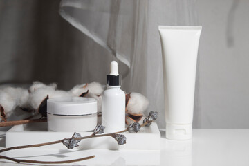 white background, cosmetic makeup bottle lotion cream product with beauty fashion skincare healthcare concept, facial foam treatment