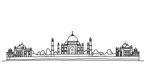 hal in Agra, India, outline doodle drawing on white background.