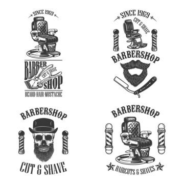 Set of barber shop poster templates. Barber shop chair. Vector illustration