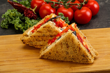 Club sandwich with eggplant and cheese