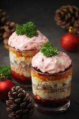 Dressed herring or herring under fur - traditional Russian salad