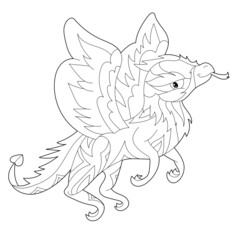 Fancy dragon on white background. Contour illustration for coloring book with fantasy reptile. Anti stress picture. Line art design for adult or kids in zentangle style, tattoo and coloring page.