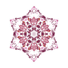 red snowflake on white background with floral elements