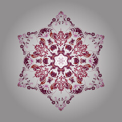 red snowflake on white background with floral elements
