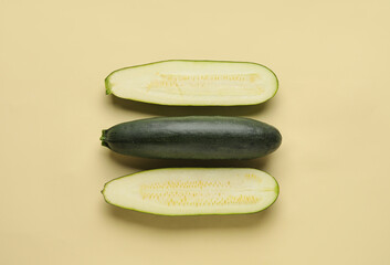 Fresh zucchini squash on color background