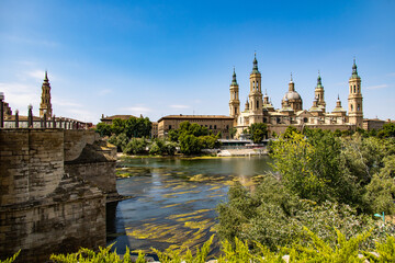 beautiful landscape Nuestra Señora del Pilar Cathedral Basilica view from the Ebro River i