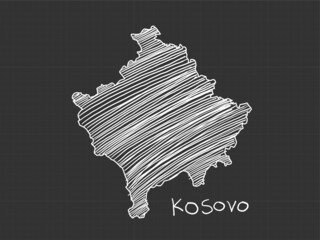 Kosovo map freehand sketch on black background.