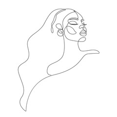 Continuous Line Drawing of Beautiful Woman Face. Minimalist Concept of Beauty Fashion and Cosmetic for Women. One Line Fashion Beauty Female Face Black Sketch on White Background. Vector EPS 10