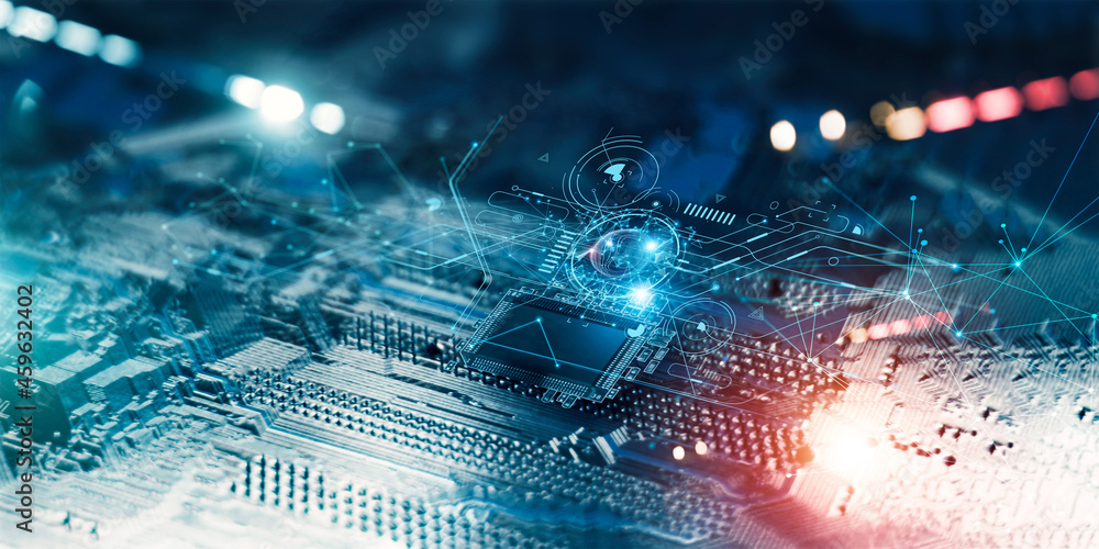 Poster Science of global digital network. Data exchange center, Abstract data center, Internet server, digital data connection and futuristic circuit networking.