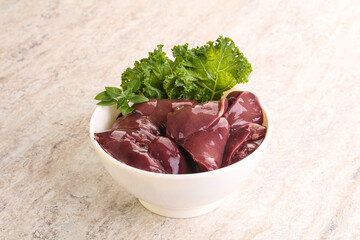 Raw chicken liver in the bowl