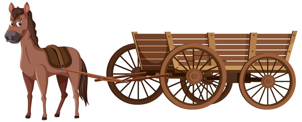 Medieval wooden wagon with a horse - obrazy, fototapety, plakaty
