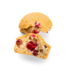 Delicious cranberry muffin on white background