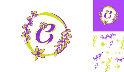 Beautiful Flower Logo using letter G with leafs, flowers and stem for Boutique, women, girl, lady, makeup, beauty brands with a pattern for branding designs