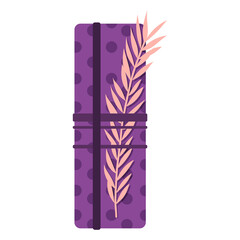Violet gift, cute box with ribbon and branch, vector illustration in cartoon style.