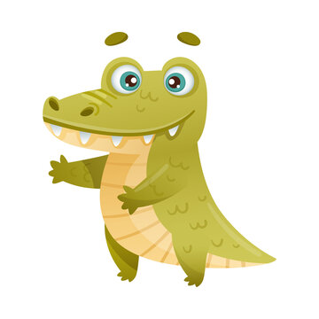 Cute adorable alligator baby animal cartoon vector illustration on white background