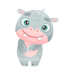 Cute hippo jungle baby animal cartoon vector illustration on white background