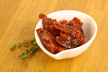 Sun-dried natural Italian tomato in the bowl