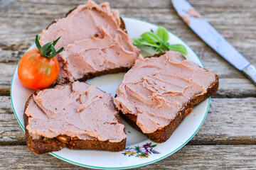   Raw, glutten free Sandwich with  Fresh homemade chicken liver pate and ketogenic  Low Carb Bread 